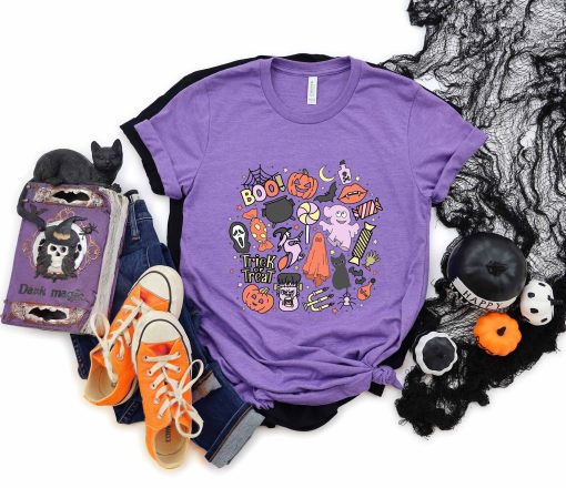 Heart Collage Trick Or Treat Happy Witch Heart Girl Doodles Disney Halloween Unisex T-Shirt