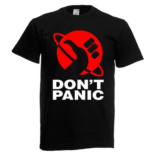 Hitchhikers Guide Dont Panic Mens Black T-Shirt