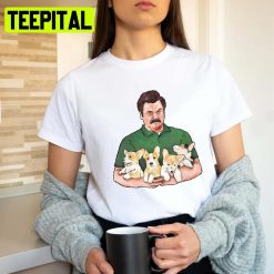 Holding Corgi Puppies Ron Swanson Unisex T-Shirt