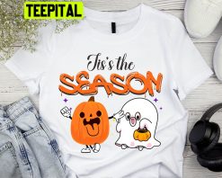 Jis’s The Season Cute Pumpkin And Ghost Spooky Season Halloween Graphic Unisex T-Shirt