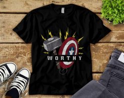 Marvel Avengers Endgame Captain America Worthy Hammer Shield Unisex Adult T-Shirt