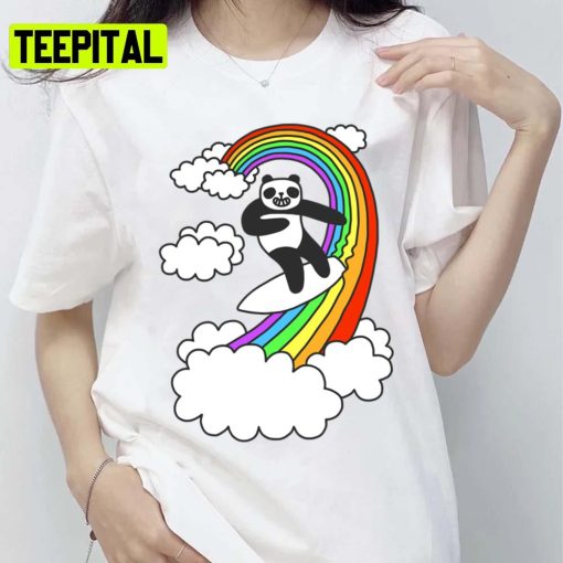 Pandas Surf Rainbows Unisex T-Shirt