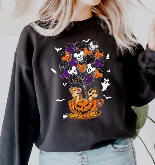 Pumpkin Balloon Chip And Dale Fall Sweater Disney Halloween Unisex Sweatshirt