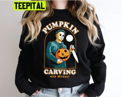 Pumpkin Carving With Michael Myers Halloween Ends 2022 Halloween Horror Movies Trending Unisex Sweatshirt