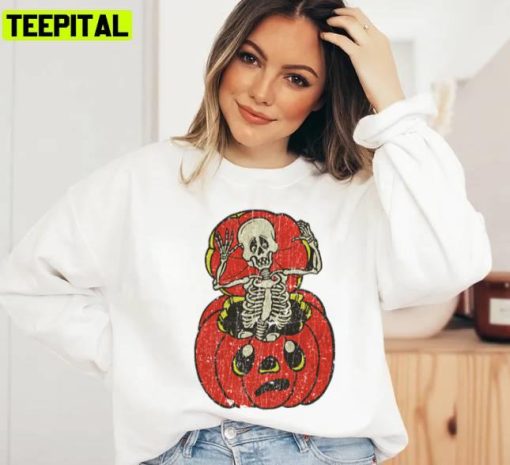 Red Pumkin Boo 80s Halloween Spooky Night Unisex Sweatshirt