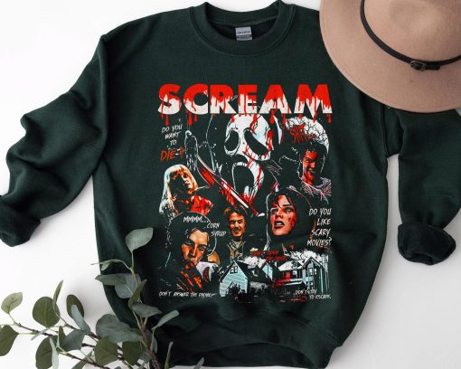 Retro 90s Scream Movie Horror Movie Fan Ghostface Billy Loomis Stu Macher Sidney Prescott Funny Disney Halloween Unisex T-Shirt