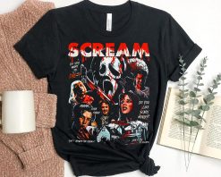 Retro 90s Scream Movie Horror Movie Fan Ghostface Billy Loomis Stu Macher Sidney Prescott Funny Disney Halloween Unisex T-Shirt