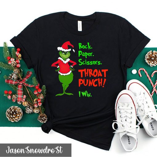 Rock Paper Scissors Throat Punch I Win Grinch Christmas Trending Unisex Shirt