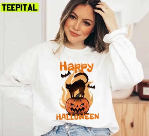 Scary Black Cat Halloween Spooky Night Unisex Sweatshirt