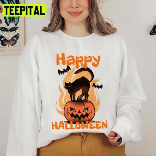 Scary Black Cat Halloween Spooky Night Unisex Sweatshirt