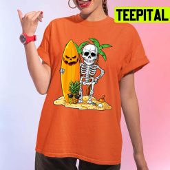 Skeleton Surfing Hawaii Hawaiian Halloween Design Unisex T-Shirt