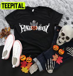 Skeleton With Angry Pumpkin Halloween Unisex T-Shirt