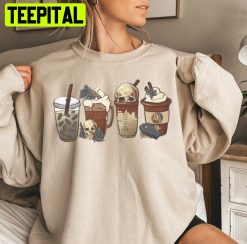 Skull Halloween Pumpkin Latte Drink Cup Cute Fall Coffee Lover Unisex Sweatshirt