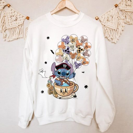 Stitch Halloween Cup With Mickey Balloon Style 70_s Retro Disney Trick Or Treat Sweatshirt