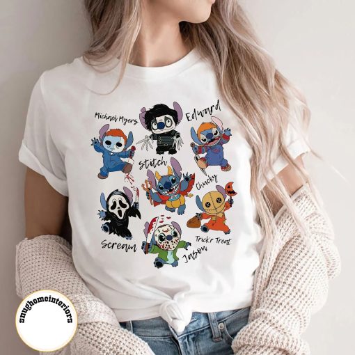 Stitch Horror Halloween Film Characters Horror Movie Michael Myers X Chucky X Ghostface Halloween 2022 Unisex T-Shirt