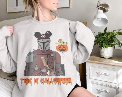 The Mandalorian Pumkin Star Wars Baby Yoda Cute Disney Halloween Unisex Sweatshirt