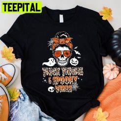 Thick Thighs Spooky Vibes Funny Skull Halloween Trending Unisex Shirt