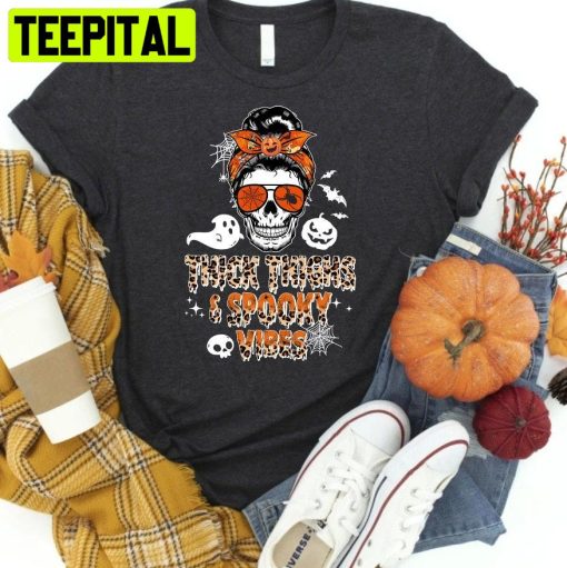 Thick Thighs Spooky Vibes Funny Skull Halloween Trending Unisex Shirt