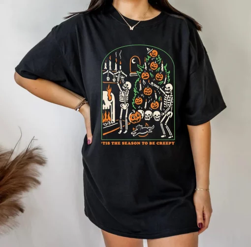 Tis The Season To Be Creepy Dead Inside Black Funny Disney Halloween New Art T-Shirt