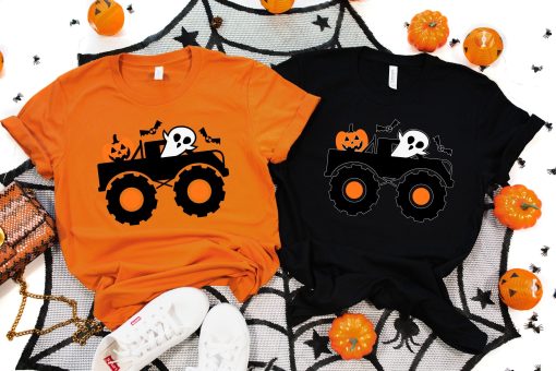 Truck With Pumpkin And Ghost Happy Truck Truck Happy Cute Halloween T-Shirt