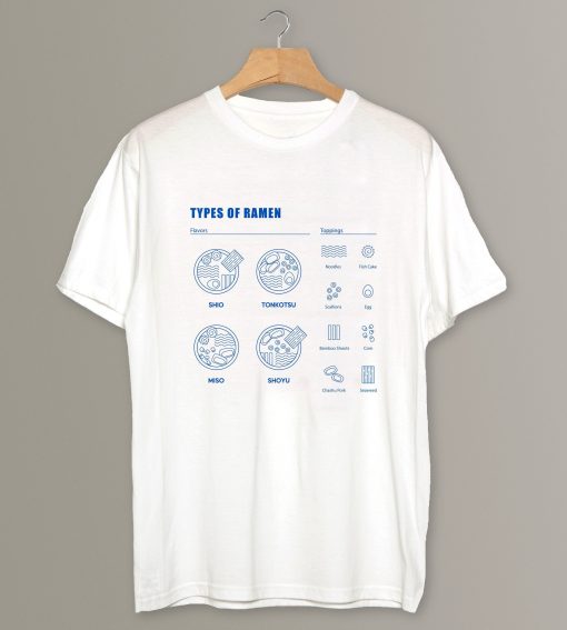 Types Of Ramen Sleeve Printing Unique Cool Blue And White Unisex T-Shirt