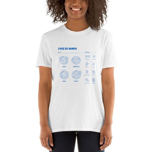 Types Of Ramen Sleeve Printing Unique Cool Blue And White Unisex T-Shirt