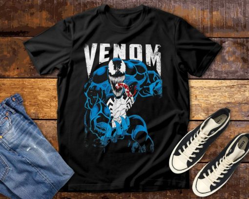 Venom Bloody Tongue Out Distressed Graphic Marvel Avengers T- Shirt