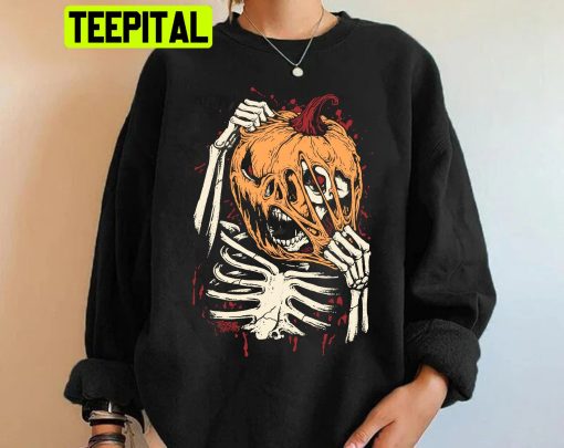 Vintage Skeleton Pumpkinhalloween Trending Unisex Sweatshirt