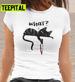 What Scary Black Cat With Bloody Knife In Halloween Unisex T-Shirt