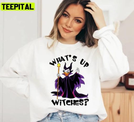 What Up Witches Donald Duck Funny Graphic Halloween Spooky Night Unisex Sweatshirt