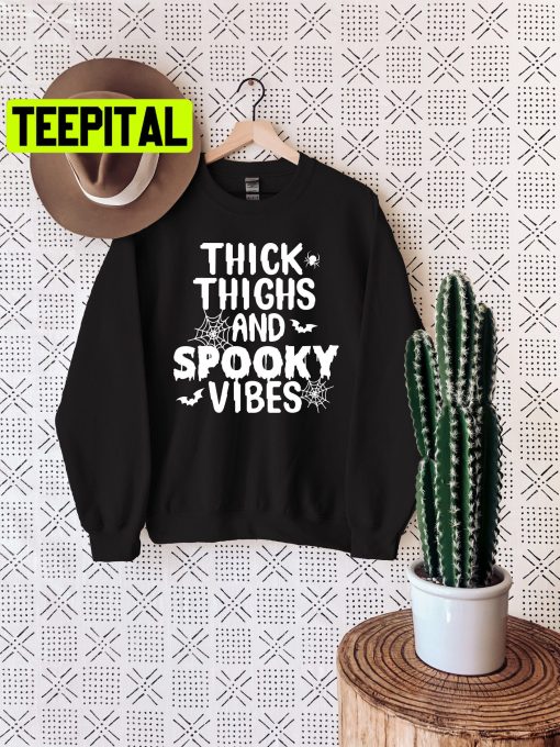 White Art Thick Thighs And Spooky Vibes Halloween Trending Unisex Shirt