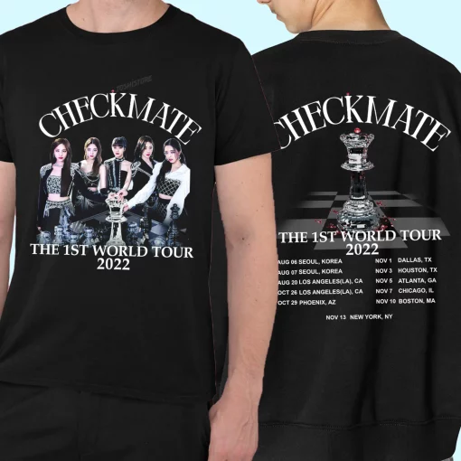 World Tour 2022 Itzy Check Mate Yeji Lia Ryujin Chaeryeong Yuna Kpop Double Sided Shirt