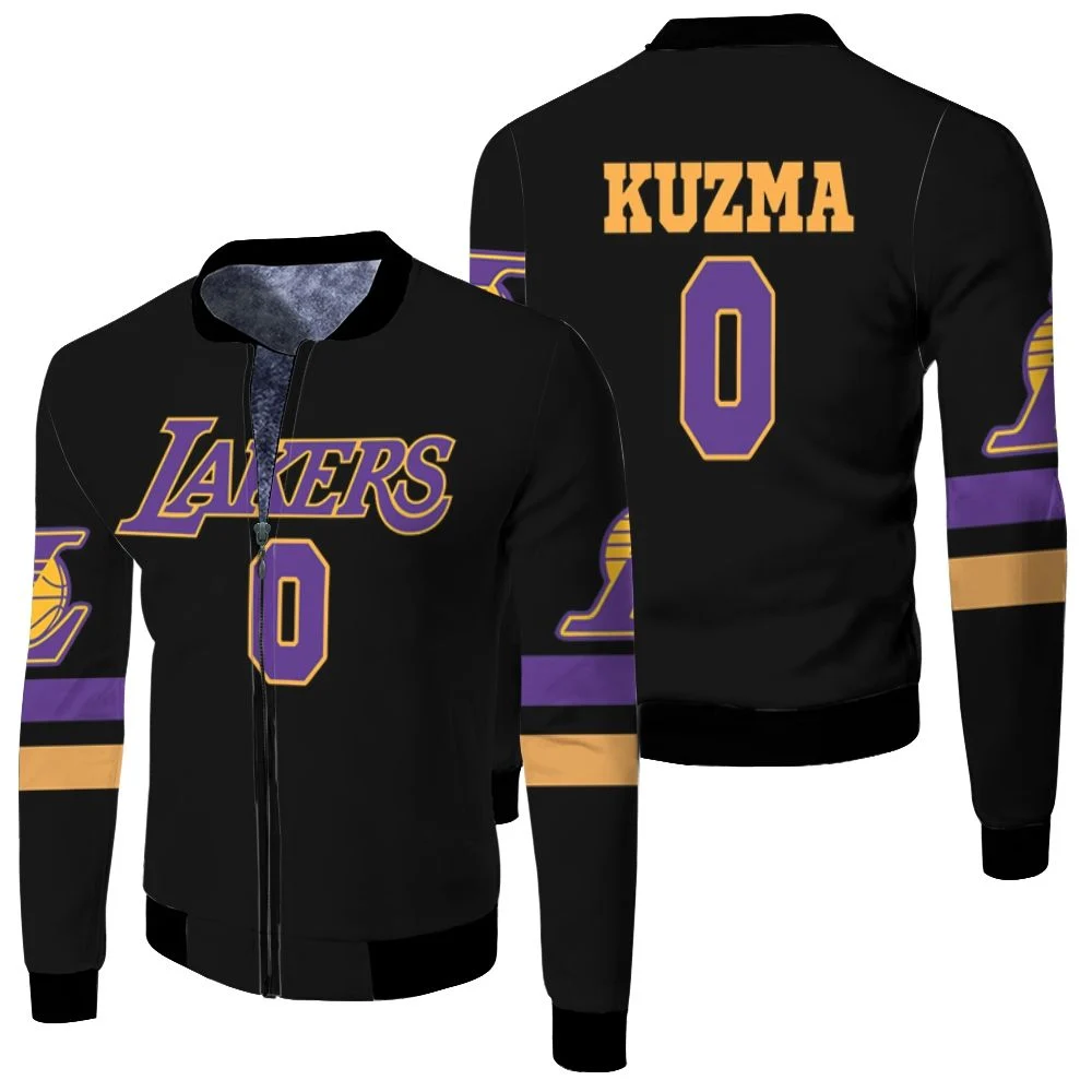 0 Kyle Kuzma Lakers Jersey Inspired Style Fleece Bomber Jacket