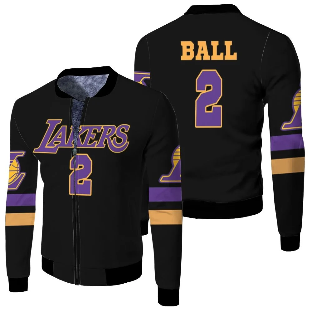 02 Lonzo Ball Lakers Jersey Inspired Style Fleece Bomber Jacket