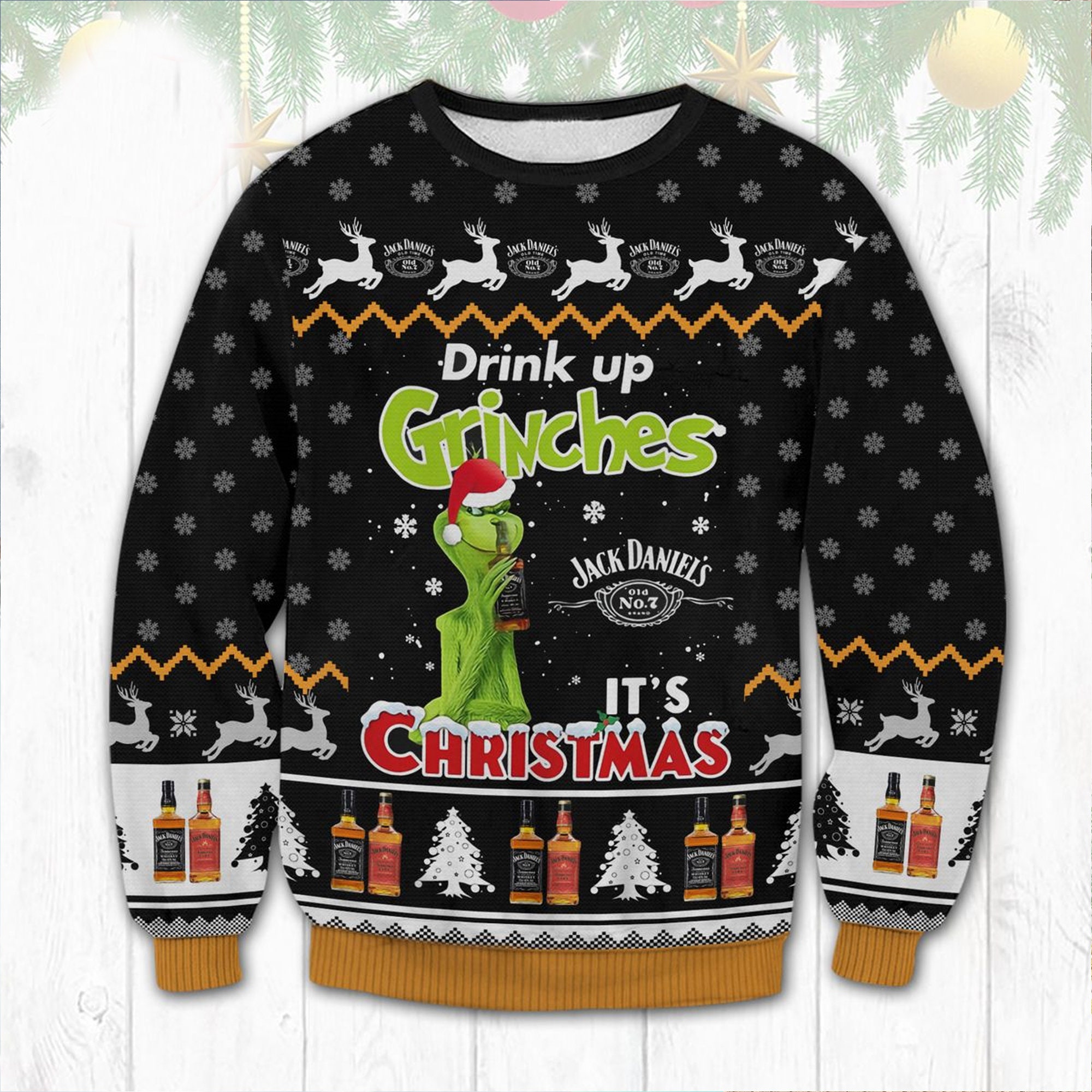 3D Jack Daniel’s Drink up Grinch Ugly Christmas Sweater, Grinch Funny Sweater, Grinch Christmas sweater, Christmas Gifts for her for him