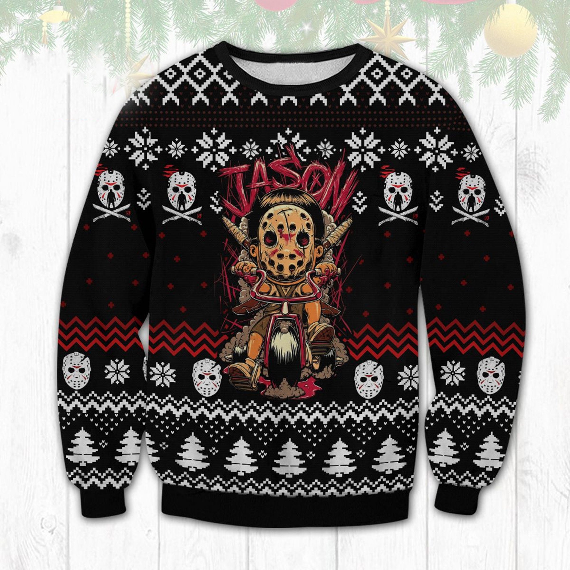 3D JASON VOORHEES Ugly Christmas Sweater, Horror Character Sweatshirt, Halloween Horror Movie Shirt, Horror Movie Gift, Scary Halloween