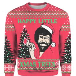 3D Santa Bob Ross Happy Little Christmas 2022 Ugly Sweatshirt