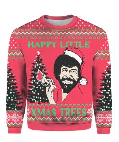 3D Santa Bob Ross Happy Little Christmas 2022 Ugly Sweatshirt