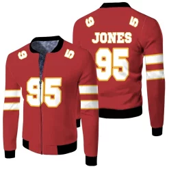 95 Chris Jones Kannas City Jersey Inspired Style Fleece Bomber Jacket
