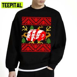 A Communist Christmas Featering Marx Lenin And Engels Ugly Unisex Sweatshirt