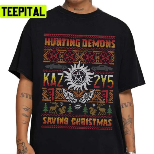 A Supernatural Hunting Demons Saving Christmas Ugly Unisex Sweatshirt