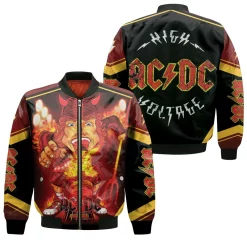 Acdc Angus Young Devil Flaming Train Bomber Jacket