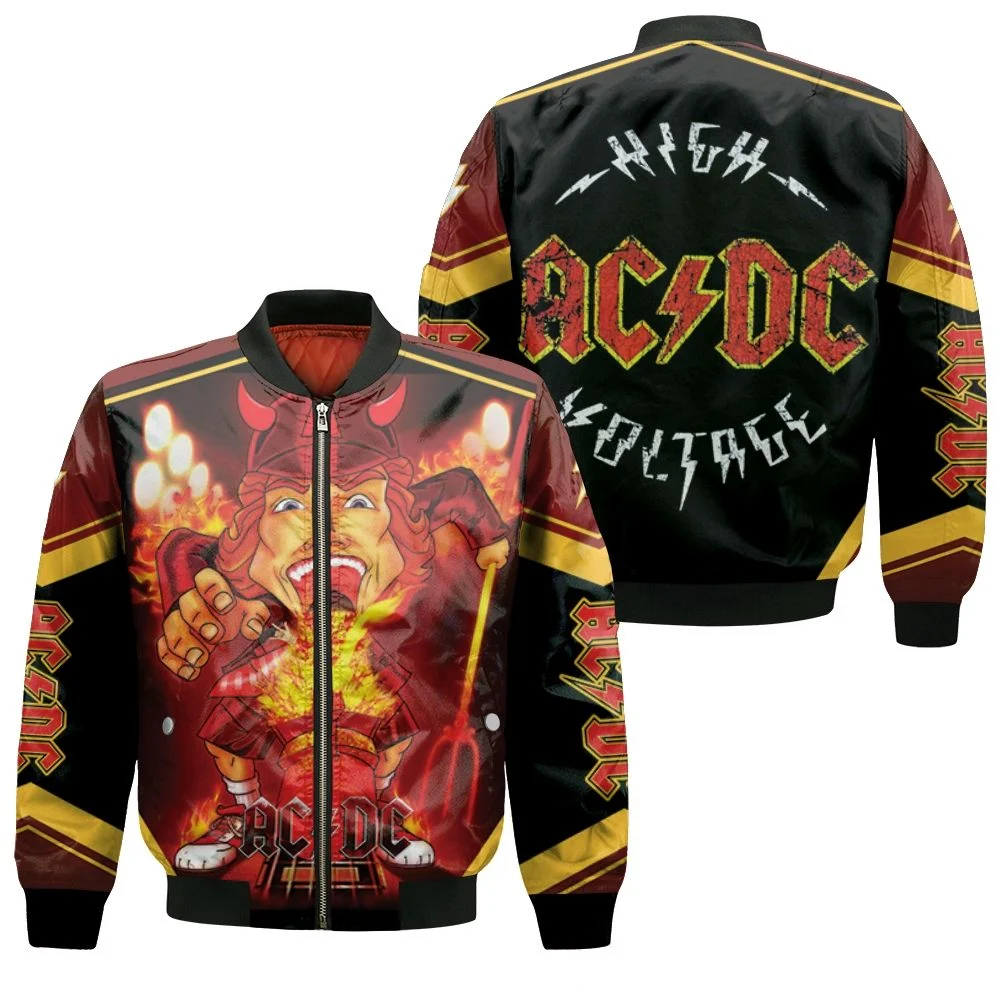 Acdc Angus Young Devil Flaming Train Bomber Jacket – Teepital ...