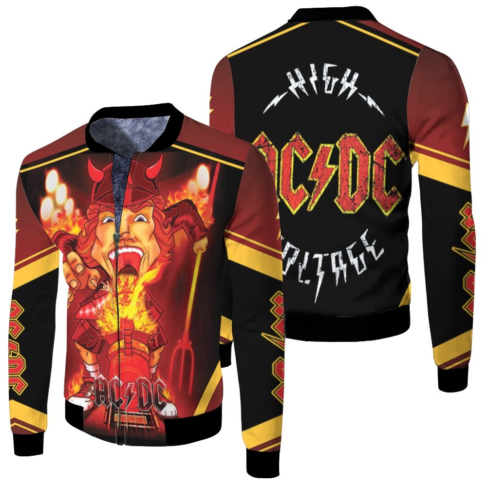 Acdc Angus Young Devil Flaming Train Fleece Bomber Jacket – Teepital ...