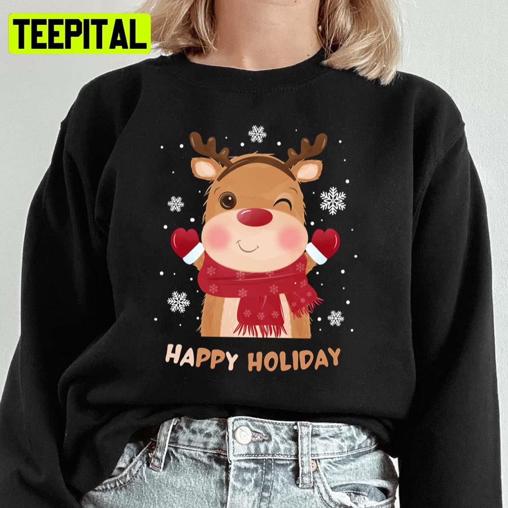Adorable Reindeer Happy Christmas Holiday Unisex Sweatshirt