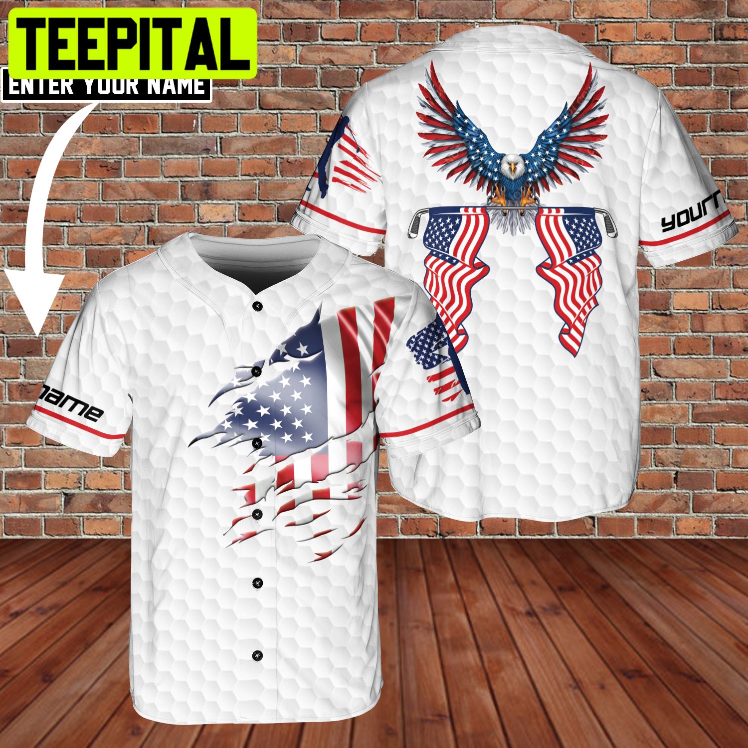 American Eagle Patriot Playing Golf United States Flag Custom Name BaseBall Jersey #3
