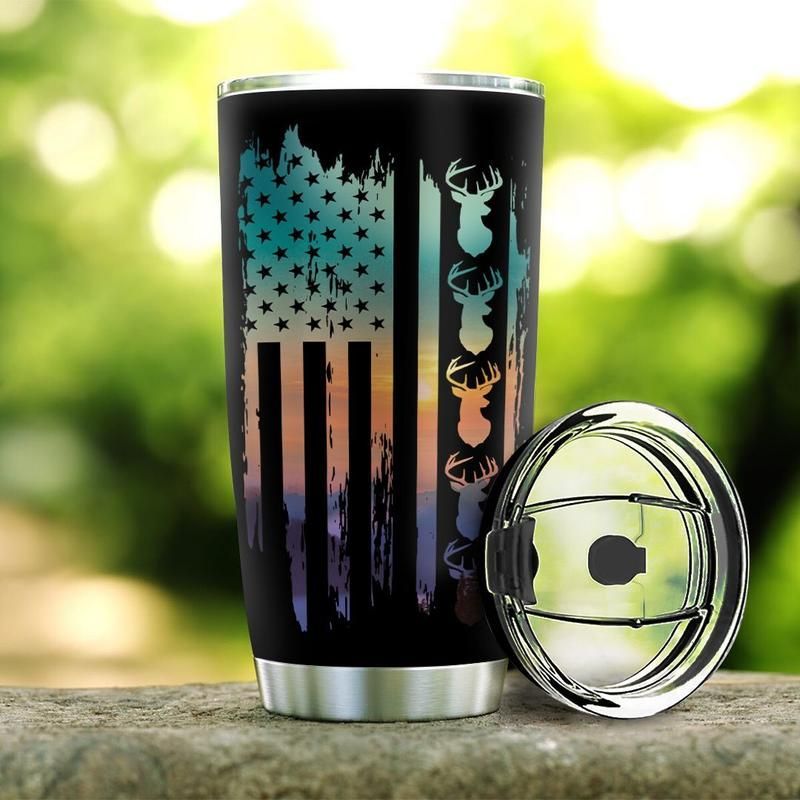 American Flag Deer Stainless Steel Cup