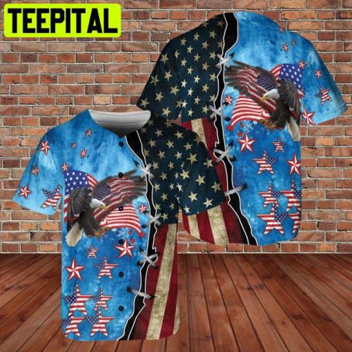 American Flag Eagle 4th of July Patriotic USA 3D AOP Baseball Jersey