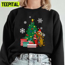 Around The Christmas Tree Lippy The Lion And Hardy Har Har Unisex Sweatshirt