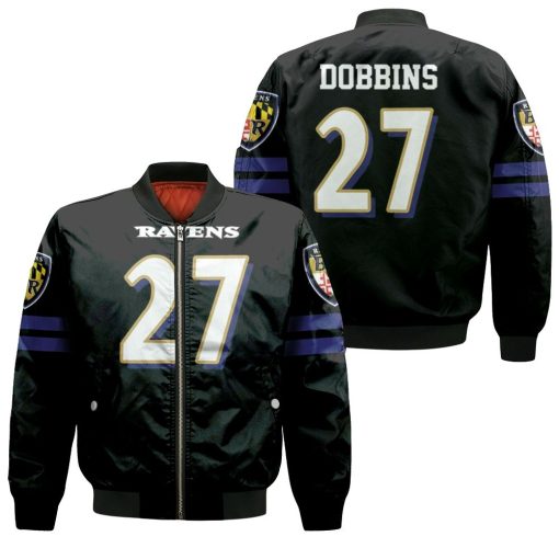 Baltimore Ravens J K Dobbins 27 Black Jersey Inspired Bomber Jacket